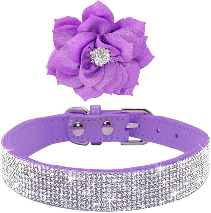 Serijoars Small Dog Collar with Rhinestone Crystal Diamond Colorful Bling Girl Puppy Cat Collars (S, Purple6)