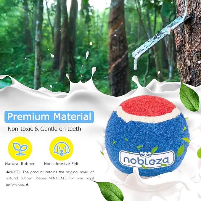 Nobleza Dog Tennis Balls 12 Pack, Durable Bouncy Floatable Squeaky Tennis Balls for Dogs for Fetch & Exercise, Training Interactive Natural Rubber Squeaky Dog Ball for Small Medium Dogs, 2.5in