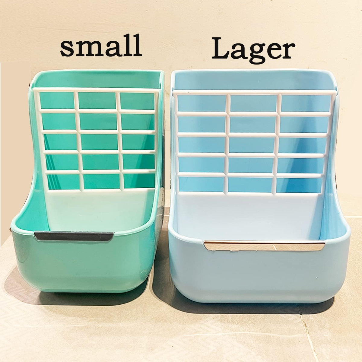 HERCOCCI PET Feeder and Water Bottle Set, Large Blue (500ml), Durable Hay Food Bin Feeder, Food Bowl, Gravity-Fed Water Dispenser for Rabbit, Guinea Pig, Chinchilla