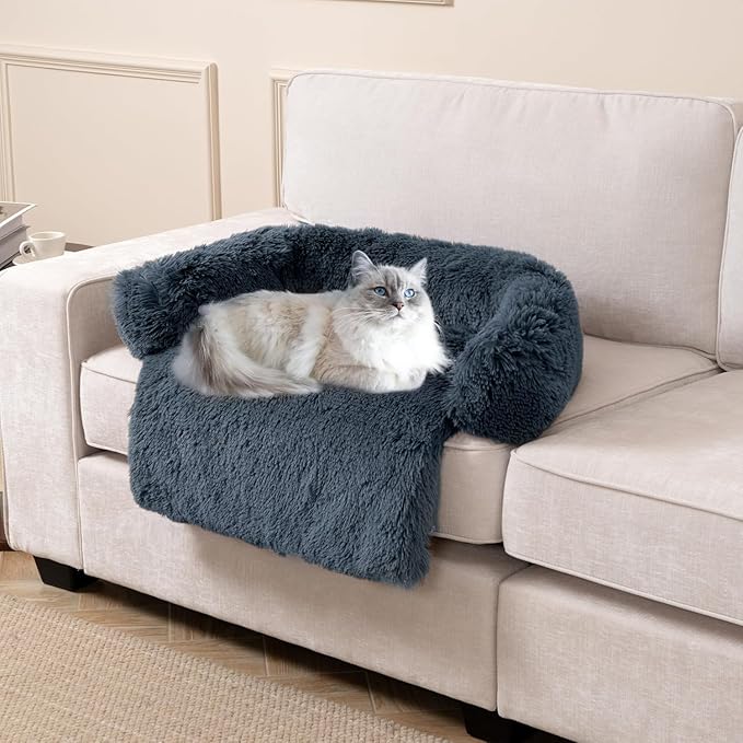 Calming Dogs/Cats Bed Mats, Dog Pad Washable Removable Couch Cover, Plush Long Fur Mat for Pets, Waterproof Lining, Perfect for Small, Medium and Large Dogs and Cats (Navy Blue, 34"x30")