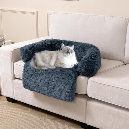 Calming Dogs/Cats Bed Mats, Dog Pad Washable Removable Couch Cover, Plush Long Fur Mat for Pets, Waterproof Lining, Perfect for Small, Medium and Large Dogs and Cats (Navy Blue, 34"x30")