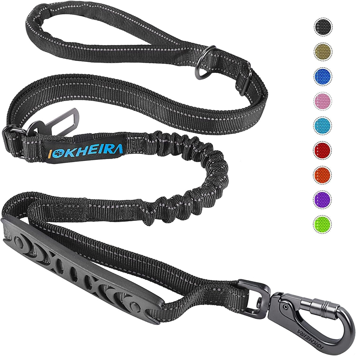 IOKHEIRA 6Ft /4Ft Dog Leash Rope for Large Dogs, Heavy Duty with Comfortable Padded Handle and Highly Reflective Threads,4-in-1 Multifunctional Dog Leashes with Car Seat Belt for Training (Black)