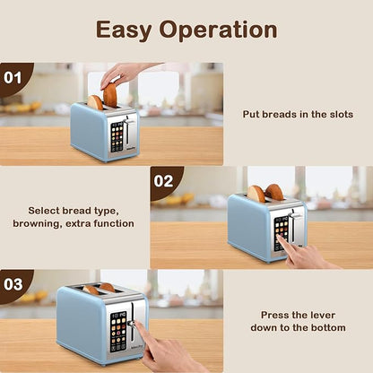 Mecity 2 Slice Touch Screen Toaster, 1.5" Wide Slot, Stainless Steel Smart