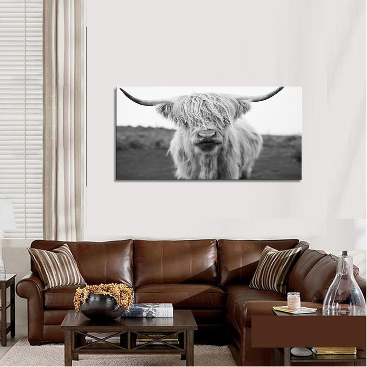 XXMWallArt FC3650 Highland Cow Canvas Art - Black and White Animal Wall Art for Living Room, Bedroom, Office Decor
