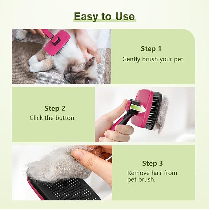 Pecute Self-Cleaning Slicker Brush for Dogs, Cats, Lightweight Dog Brush for Shedding Massaging Grooming, Cat Brush Gently Removes Loose Fur Undercoat for Small Dogs Cats Rabbits of All Hair Types
