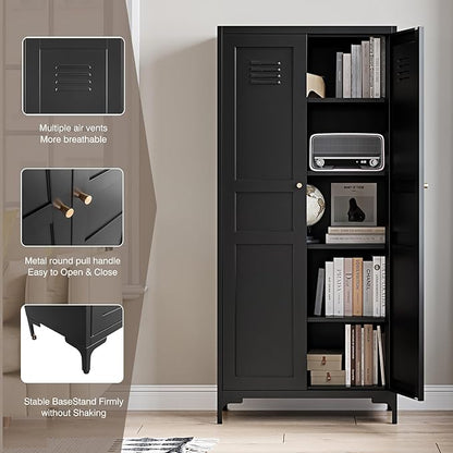 Yizosh Metal Pantry Cabinet, Tall Kitchen Pantry Storage Cabinet