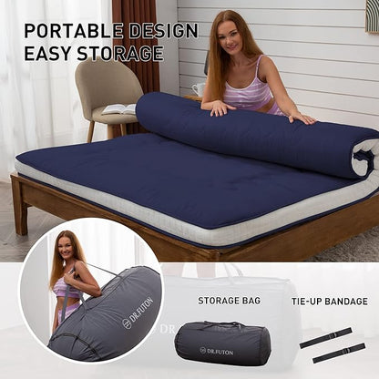 Dr.Futon Japanese Floor Futon Mattress Extra Thick Folding Roll Up Bed Topper Mat for Guest,Lounger and Tavel