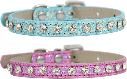 2 Pack Cat Collar Rhinestone Bling Cute Cat Collars Accessories for Pet Collars Adjustable Ideal for Girl Cats Male Cats(Blue Pink)