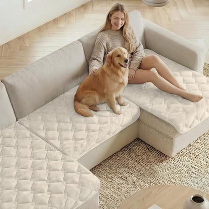 H.VERSAILTEX Chenille Couch Cover for Dogs Washable Soft Fuzzy Chair Covers for Living Room Sectional Sofa Cover Thick Pet Couch Cover Protector Non-Slip Dog Bed Cover(Ivory, 28" x 34")