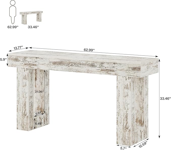 Tribesigns 63-Inch Long Console Table, Farmhouse Wooden Sofa Table Behind The Couch, Narrow Entryway Table for Entrance, Hallway, Living Room (Distressed White)
