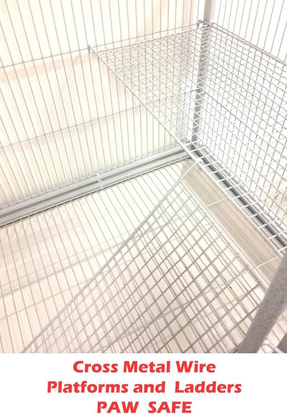 54" Large Wrought Iron Chewproof 4-Levels Tight 1/2-inch Bar Spacing Ferret Chinchilla Sugar Glider Rats Mice Home Cage with Detachable Rolling Stand
