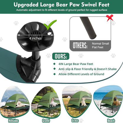 Upgraded Elevated Dog Bed with Canopy, Portable Raised Outdoor Dog Bed with Stable Anti-Slip Feet, Removable Wider Shade, Raised Dogs Cot for Large Pets Camping, Indoor & Outdoor Use