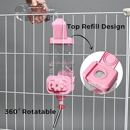 Vannon Small Animal Water Dispenser for Cage, 30oz Auto Feeding Crate Water Bottle for Rabbit, Chinchilla, Ferret, Guinea Pig, Squirrel, Hedgehog, Pet Nozzle Diameter: 10mm, BPA Free, Pink