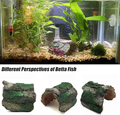 2 Pack Small Betta Log Resin Hollow Tree Trunk Ornament, Aquarium Hideout Reptile Cave Tarantula Hide Terrarium Tank Decor for Fish Shrimp or Small Reptile Scorpion Spider Hermit Crab