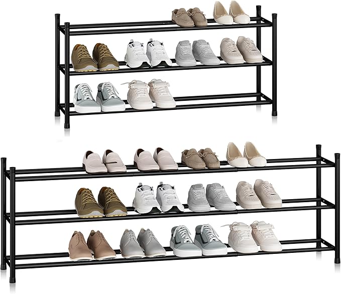 STORAGE MANIAC Long Expandable Shoe Rack, 18 Pairs Metal Wide Stackable Shoe