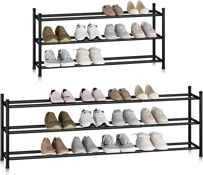 STORAGE MANIAC Long Expandable Shoe Rack, 18 Pairs Metal Wide Stackable Shoe