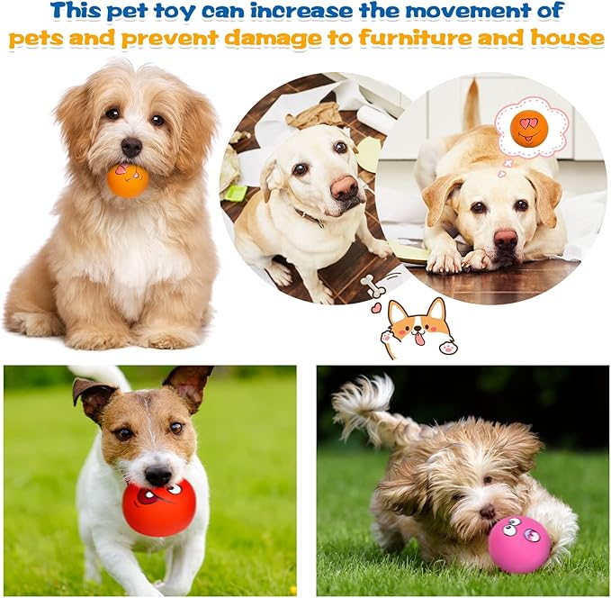 Hungdao 12 Pcs Squeaky Dog Toys Latex Rubber Squeaky Ball Smile Face Emoticon Dog Toys Chewing Interactive Ball Bulk Puppy Lovers Gift for Small Medium Pets Doggie Training(Lively Style)