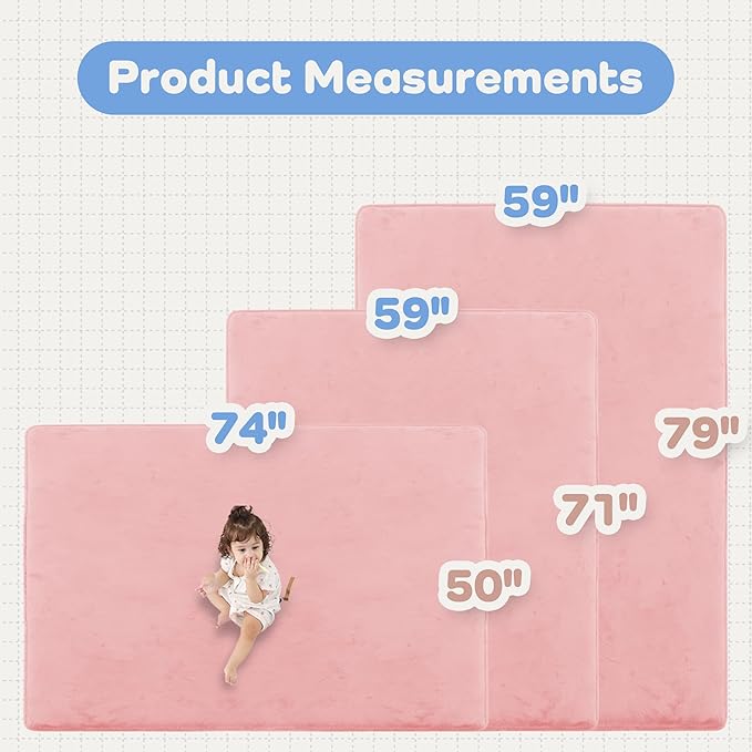 PAPAMAT 1.3" Thick Baby Floor Play Mat 59x79, Basic Padded Foam Mat for Tummy Time Crawling, Non Slip Cushioned for Babies Toddlers Infants Kids (Pink)