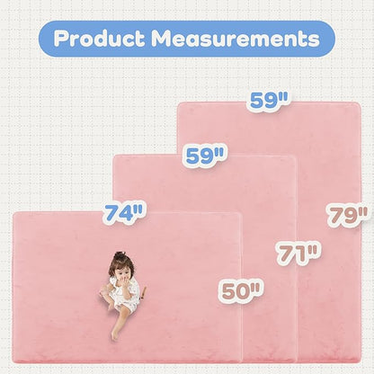 PAPAMAT 1.3" Thick Baby Floor Play Mat 59x79, Basic Padded Foam Mat for Tummy Time Crawling, Non Slip Cushioned for Babies Toddlers Infants Kids (Pink)