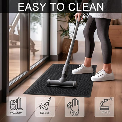 XADP Front Door Mat 36"x24" Indoors Outdoors Welcome Mats, Waterproof Non-Slip Rubber Backing Heavy Duty Doormat Outside Entrance, Low Profile Entryway Rugs Floor Mat for Patio, Pattern A Black