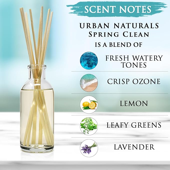 Urban Naturals Spring Clean Reed Diffuser Oil Set | Fresh, Crisp Fragrance of