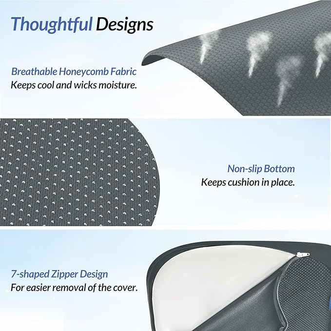ZIKEE Ergonomic Seat Cushion with Thigh Relief Slope, Office Chair Cushion with Premium Memory Foam for Car, Home, U-Shaped Design Alleviates Hip, Tailbone Pain, Anti-Slip Sciatica Pain Relief (Gray)