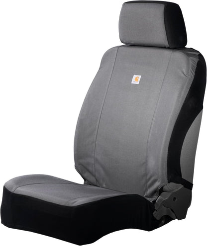 Carhartt Universal Nylon Duck Canvas Fitted Bucket Seat Cover, Durable Seat Protection with Rain Defender, Single, Gravel