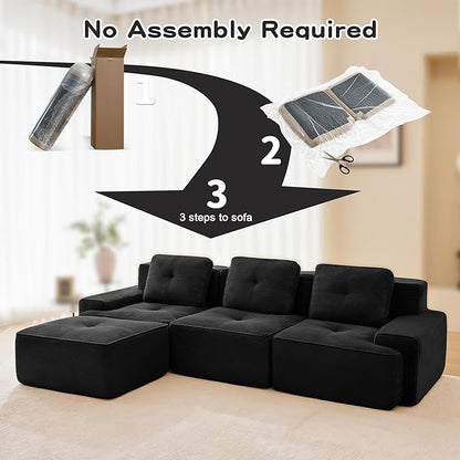 115.3'' Sectional Sofa, 32D Foam Corduroy Boneless Couch with Pillow, Deep Seat Wide Arm Sectional L Shaped Couch for Living Room, Apartment, Bedroom