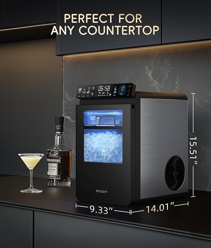 ecozy Smart Nugget Ice Maker Countertop, First Full-Color Smart Panel Ice