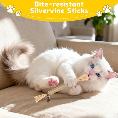 9 Pack Silvervine Sticks for Cats, Natural Cat Chew Stick Cat Toys Set, Matatabi Dental Care Cat Treat for Indoor Cats/Kittens Dental Care Teeth Cleaning/Play