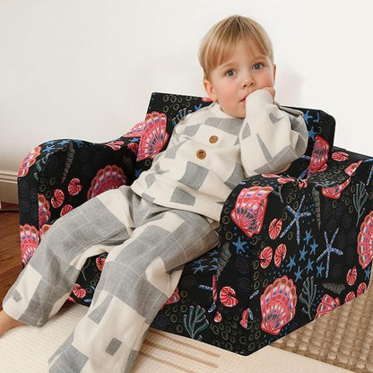 MeMoreCool Folding Kids Couch – 2-in-1 Toddler Sofa Bed, Lounge Chair for Ages 1-3, Playroom Furniture with Removable Cover Lightweight & Portable | Washable | Ideal for Naptime or Travel