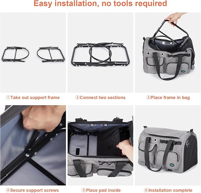 Ownpets Airline Approved Large Cat Carrier - Fits Most Airlines, Foldable Pet Travel Carrier with Metal Frame, Waterproof for Medium Big Cats 20 lbs+ & 2 Kittens/Puppies, Grey (17.7"x11.8"x12.2")