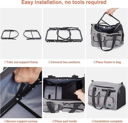 Ownpets Airline Approved Large Cat Carrier - Fits Most Airlines, Foldable Pet Travel Carrier with Metal Frame, Waterproof for Medium Big Cats 20 lbs+ & 2 Kittens/Puppies, Grey (17.7"x11.8"x12.2")
