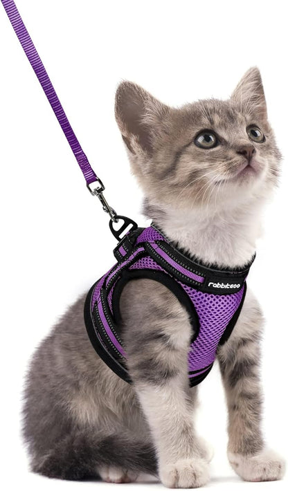 rabbitgoo Cat Harness and Leash Set for Walking Escape Proof, Adjustable Soft Kittens Vest with Reflective Strip for Cats, Comfortable Outdoor Vest, Purple, S