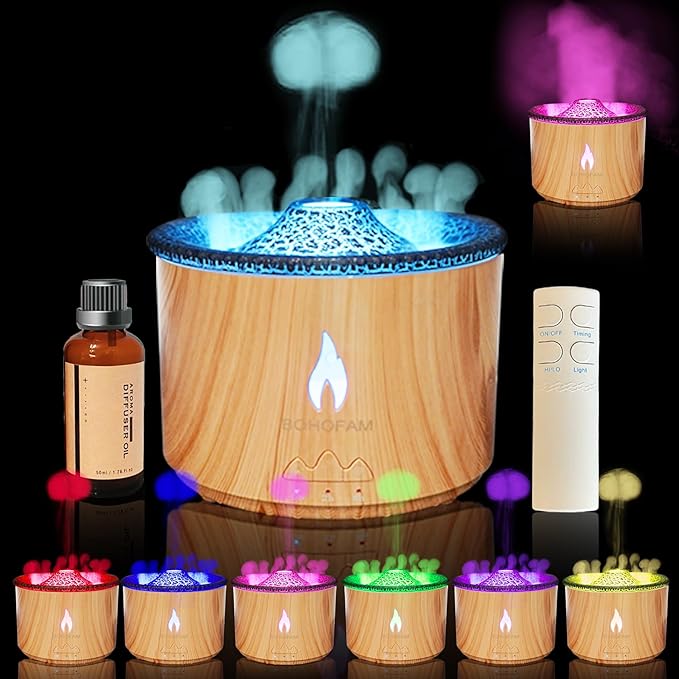 BOHOFAM Aroma Essential Oil Diffuser 360 ML, Volcano and Flame
