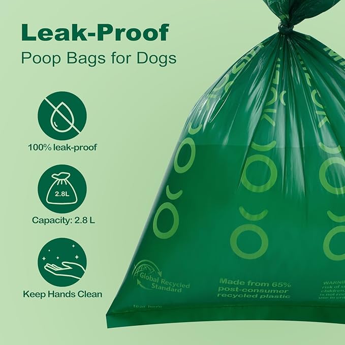 MIZOK Dog Poop Bags Rolls, 270 Count, 65% Recycled Material Poop Bags for Dogs, Leakproof, Extra Thick Durable and Easy Tear-Off, Unscented