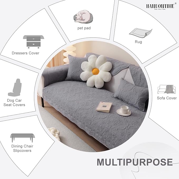 HANDONTIME Soft Cotton Sofa Cover Pet Friendly, Embroidery Elegant Pet Couch Cover, Jacquard Dog Couch Protector Washable for Sectional, Anti-Slip Dog Furniture Protector (Dusty Purple, 35.4" x 63")