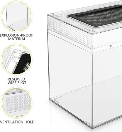 HELIME Reptile Polycarbonate Terrarium Kit 5 Piece Starter Habitat for Tarantula,Lizards,Frogs,Geckos,or Hermit Crabs,Tank with Escape-Proof Locking Lid,Hygrometer,Hide,Tweezer,Bowl,Sprayer
