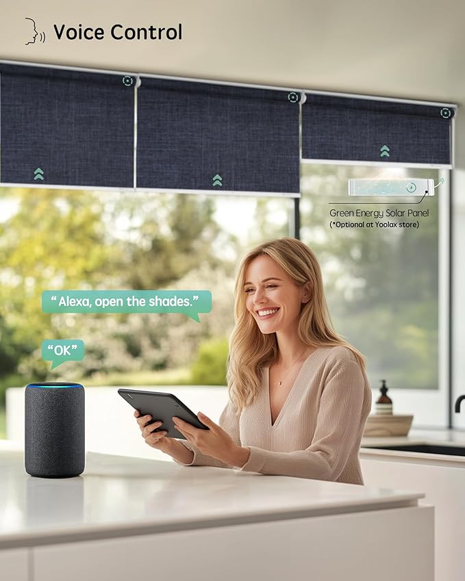 Yoolax Motorized Blinds with Remote, Automatic Window Shades Work with Alexa