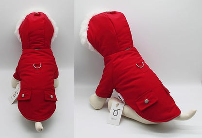 Pet Warm Dog Coat for Winter Cold Weather Clothes Hooded Dog Jacket Small Puppies Medium Large Dog Cat Clothes Insulated Padded Snow Parka (Red, X-Small)
