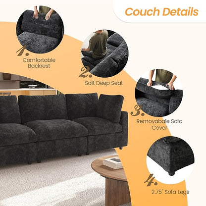 JACH 67" Love Seat Sectional Couches for Living Room, Deep Seat Modular Sofa, Cloud Sectional Couch, Sofa Covers Washable, Minimalist Modern Couch for Living Room, Apartment, Black