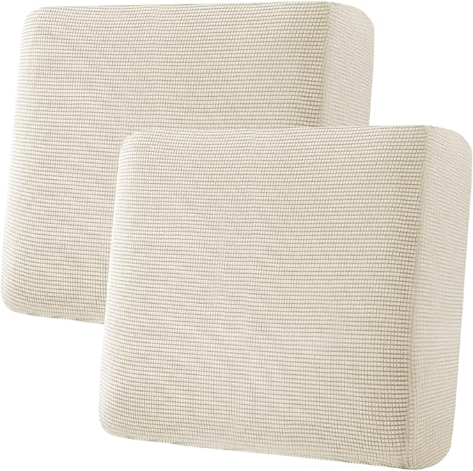 H.VERSAILTEX Super Stretch Individual Seat Cushion Covers Sofa Covers Couch Covers Slipcover Sets Thick Jacquard Textured Twill Fabric (2 Piece Large Sofa Cushion Covers, Natural)