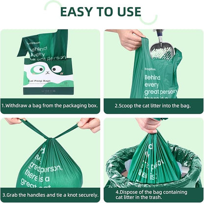 125 Count Cat Poop Bags with Handle, 100% Compostable & Biodegradable for Kitty Dog Pet Waste, Cornstarch-Based Disposable Litter Trash Bag, Extra-Thick, Leak Proof, Easy to Tie, Unscented