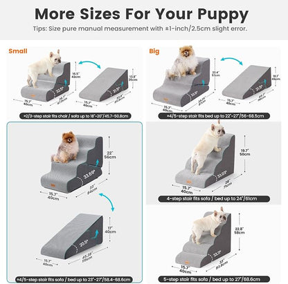 Gardner Pet Dog Stairs for Small Dogs 22" H, 2 in 1 Transformable 4-Step Pet Stairs and Dog Ramp for Couch Bed (23-27 in), Grey Adjustable Pet Steps