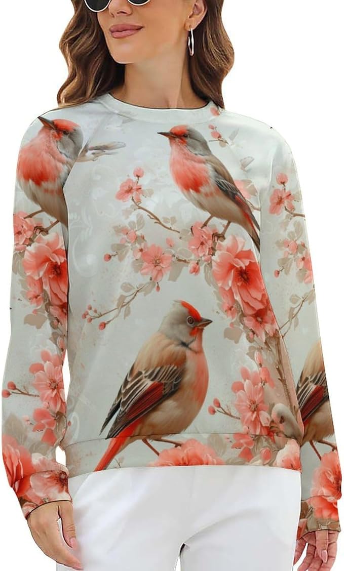 Womens Long Sleeve Tops Y2k Japanese Art Print Sweatshirts Fall Pullover for Women Crewneck Vintage Shirts Boho Tops