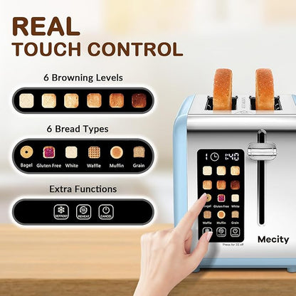 Mecity 2 Slice Touch Screen Toaster, 1.5" Wide Slot, Stainless Steel Smart