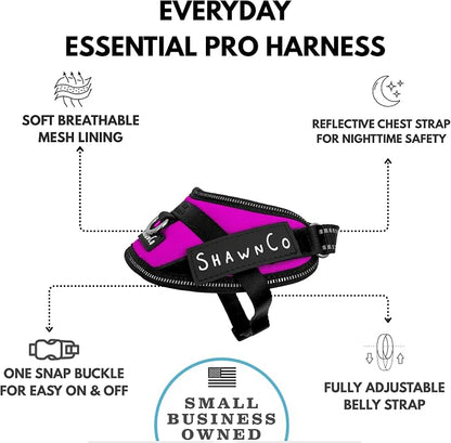 ShawnCo Essential Pro Dog Harness, No-Pull Pet Vest with Removable, Reflective Side Patches, Adjustable and Padded Harness for Small, Medium and Large Dogs (Orchid, XS)
