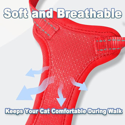 Cat Harness and Leash Set Escape Proof for Kitten Walking, Soft Adjustable Top Handle Vest Harnesses for Cats, Easy Control Breathable Reflective Small Medium Large, Red, XXS