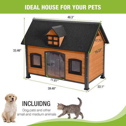GUTINNEEN Dog House Outdoor with Strong Metal Frame Dog Kennel for Small to Medium Dogs Puppy Cage for Winter Weatherproof