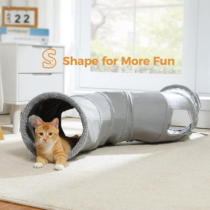 PAWZ Road Cat Tunnel Collapsible S Shape Cat Tunnels for Indoor Cats Cat Play Tube 51 Inches Long 10.5 Inches in Diameter